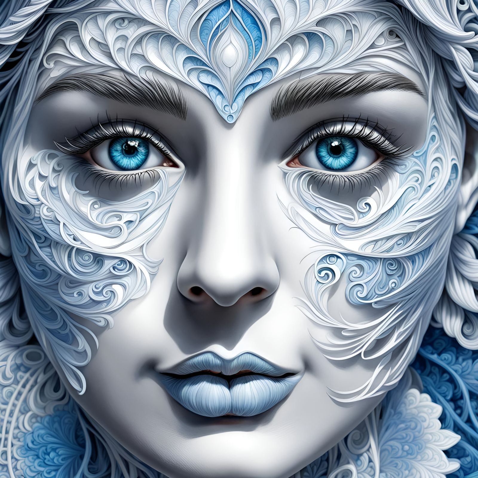 Blue Fractal Lady in Baroque Style