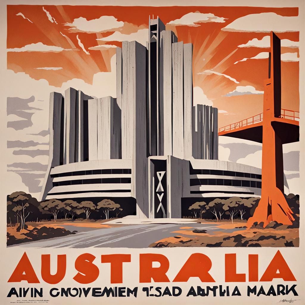 Vintage Brutalist Propaganda Poster of Australia