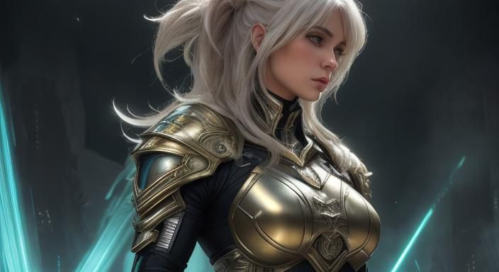 Gold Armored Warrior in Biomechanical Setting