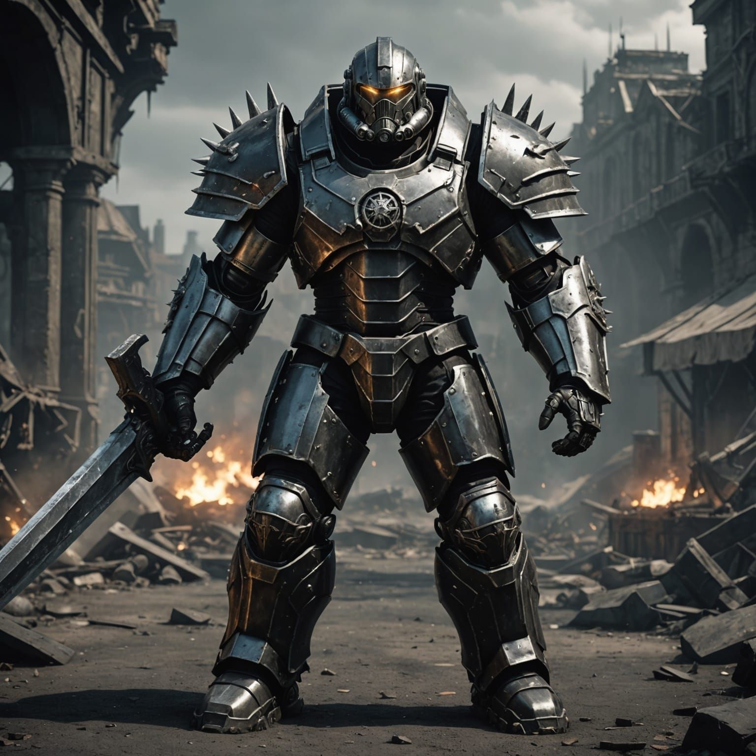 Armored Warrior in Gothic Power Armor, 8k Concept Art