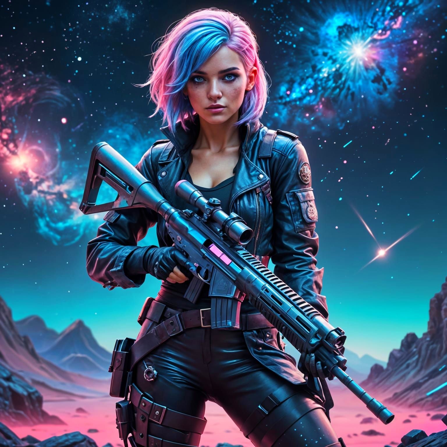 Iridescent Galaxy Pirate Assassin with Synthwave Neons