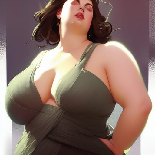 Detailed Portrait of Plus-Size Woman in Art Nouveau Style