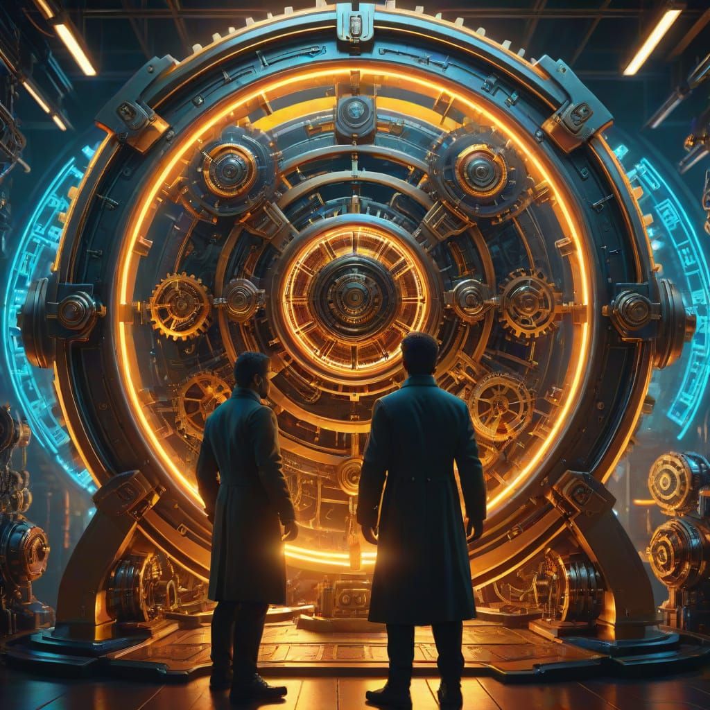 Steampunk Time Machine in Dark Laboratory