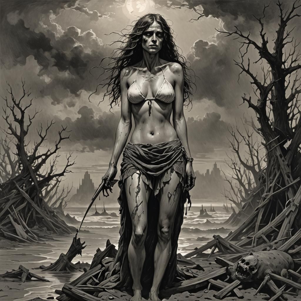 Tattered Bikini: A Gothic Horror Illustration