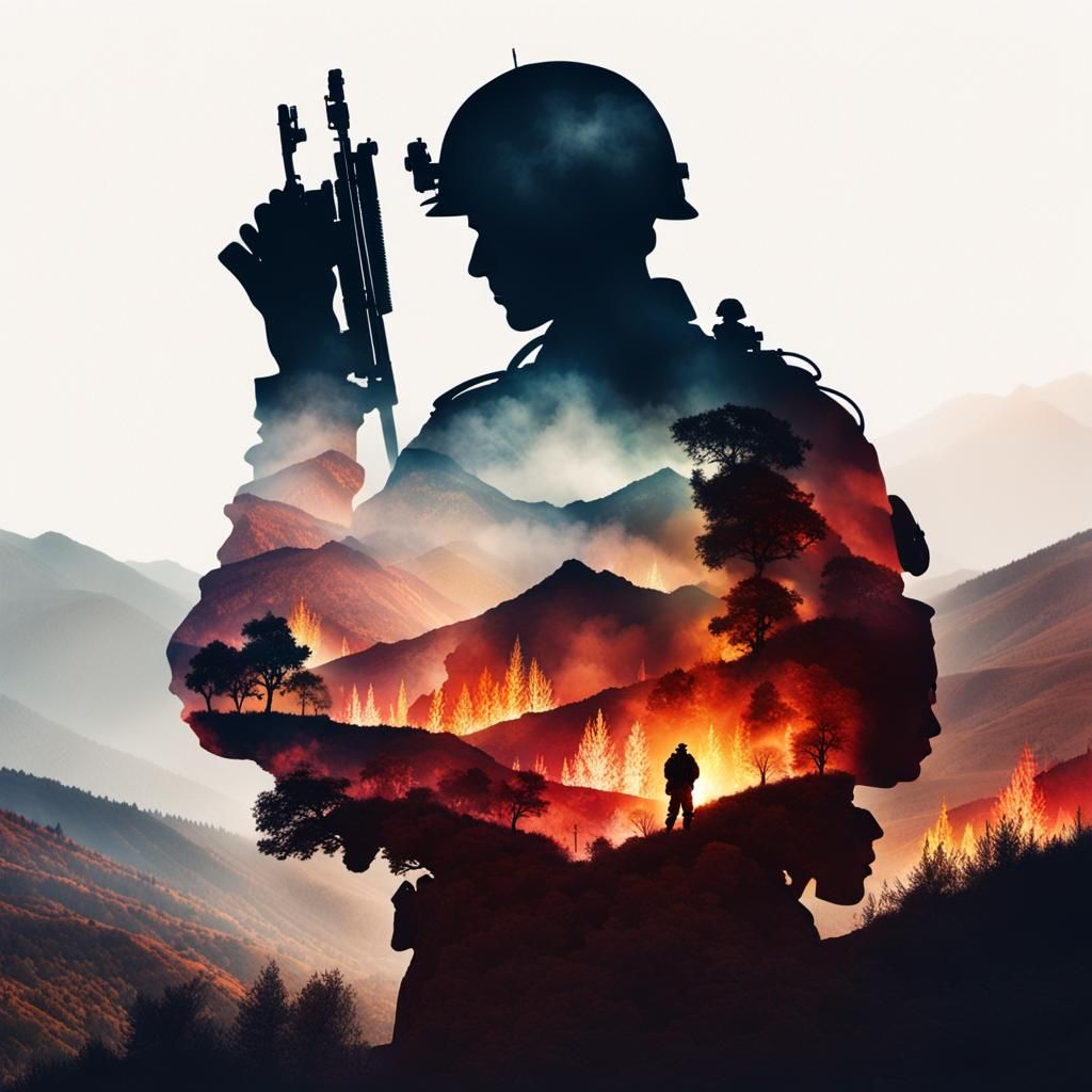 Striking Double Exposure of Israel with Soldier