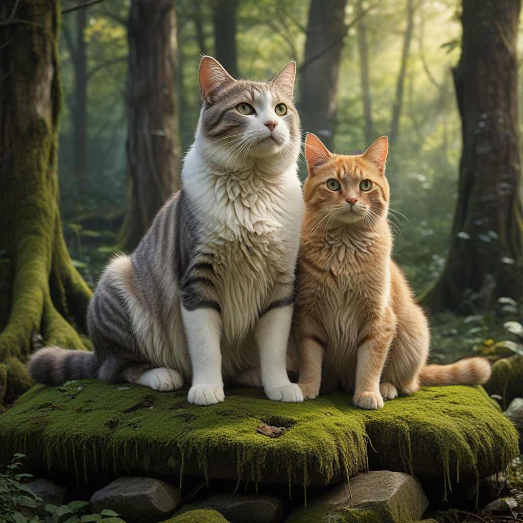 Whimsical Conjoined Feline Canine in Enchanted Forest