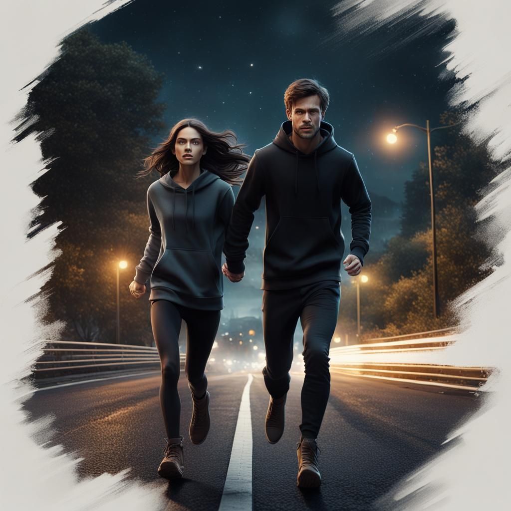 Couple running holding hands...