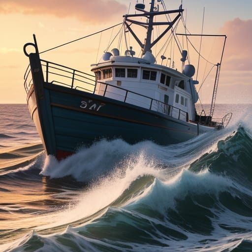Fisherman Casting Net in Golden Hour Sea Concept Art