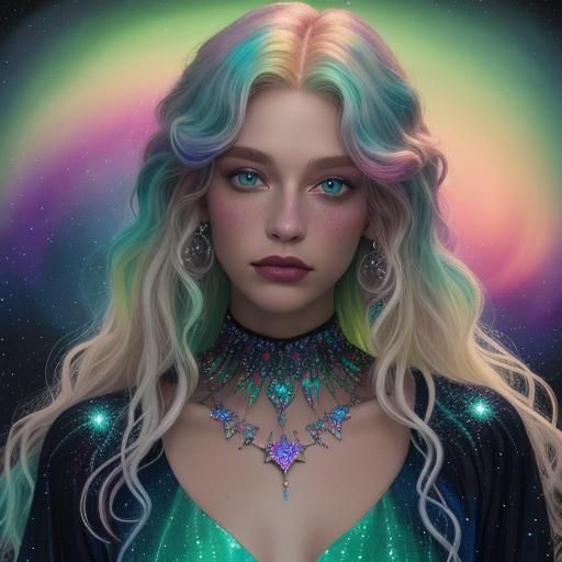 Holographic Woman with Mismatched Eyes, Digital Illustration