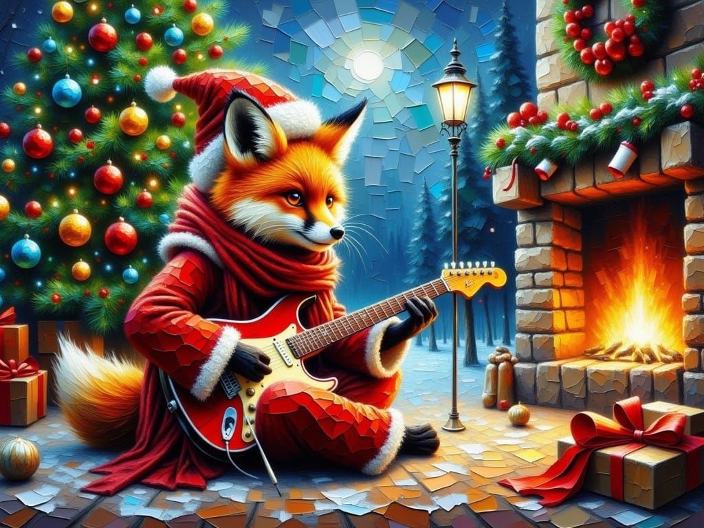 Jazz Fox Serenades by Festive Tree