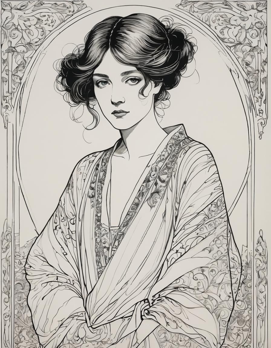 Ink Portrait of a Woman in Beardsley Style