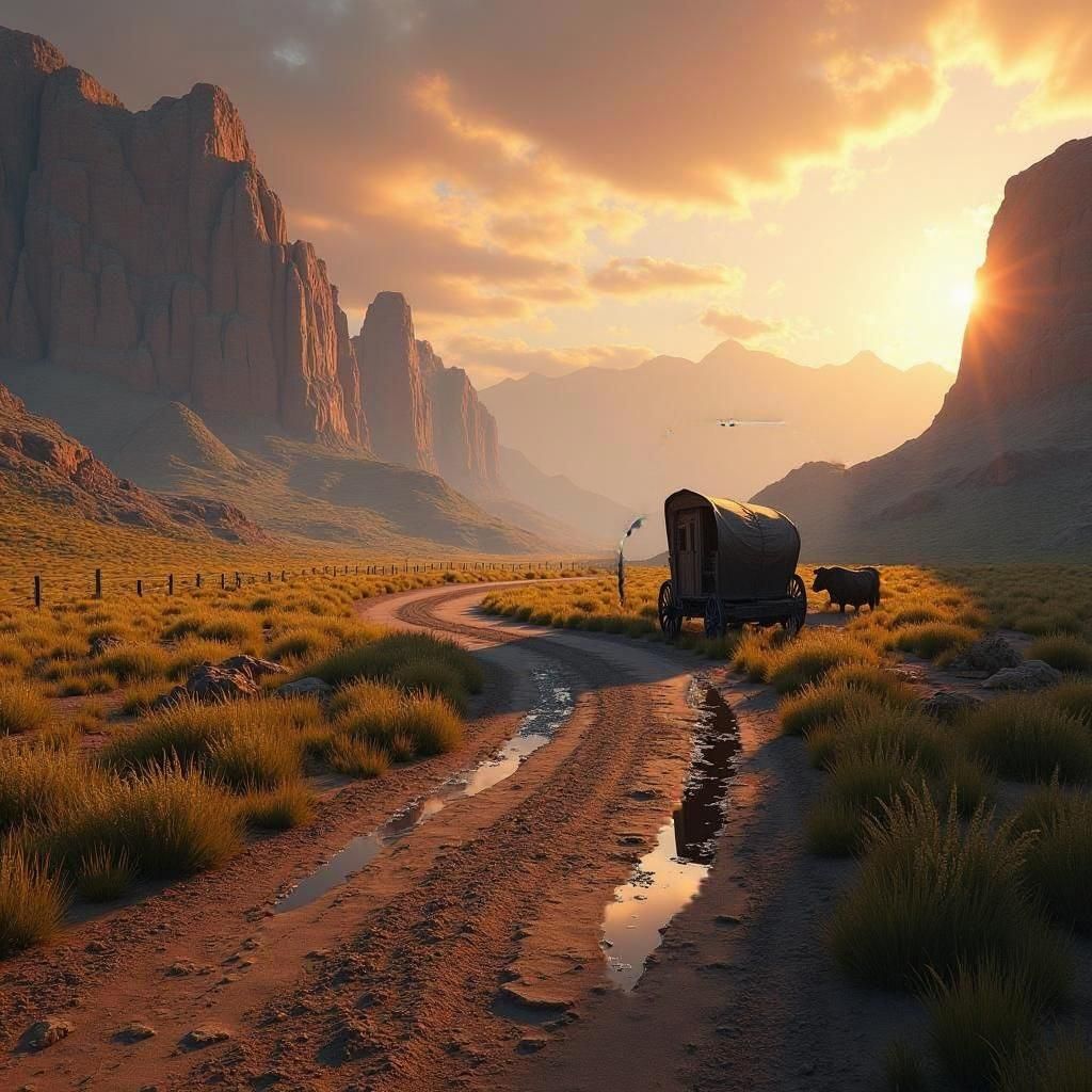 Wild West Landscape with Horse Carriage, Matte Painting