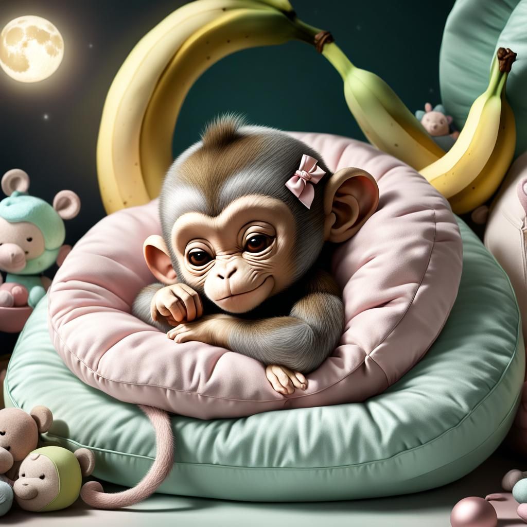 Whimsical Baby Monkey in a Dreamy Bananasphere