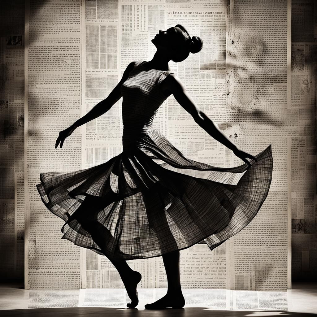 Dancing Newsprint Woman: Fashion and Fine Art Fusion