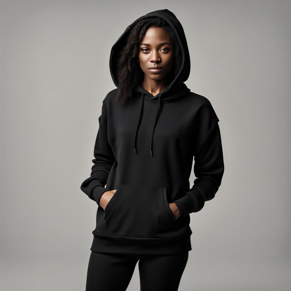 Photorealistic Mockup: Young Woman in Black Hoodie
