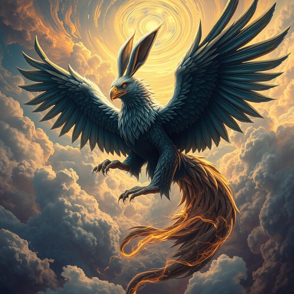 Majestic Hybrid Creature of Eagle, Griffin, and Rabbit in Vi...