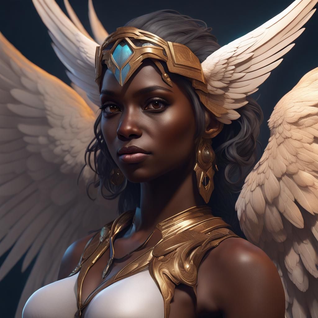 Angelic Harpy Portrait in Hyperdetailed Digital Art