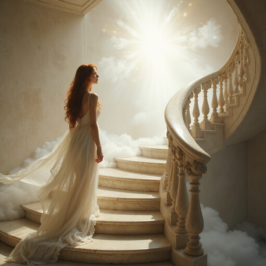 Woman Ascending Staircase to Heaven