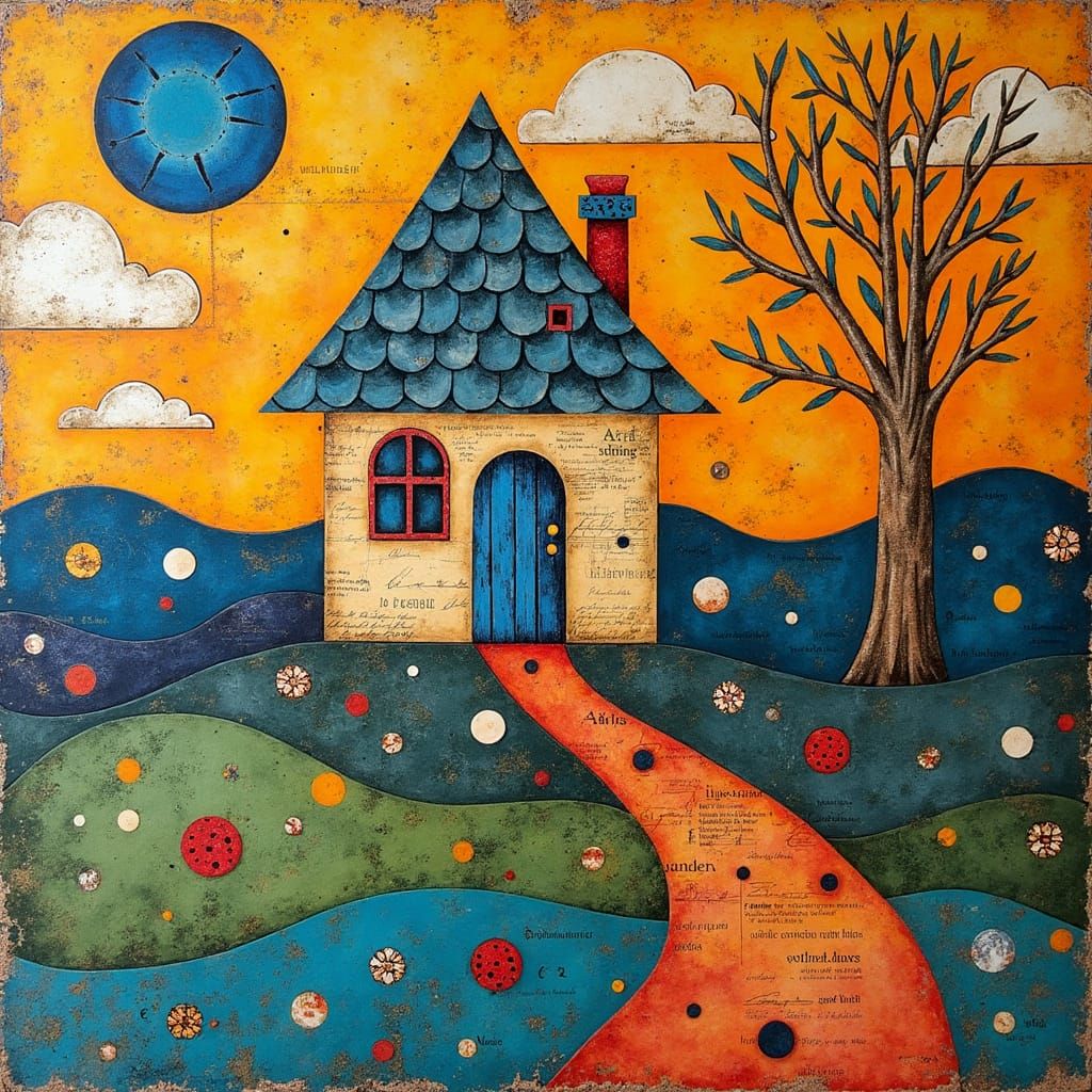 Mixed Media Map Collage Painting