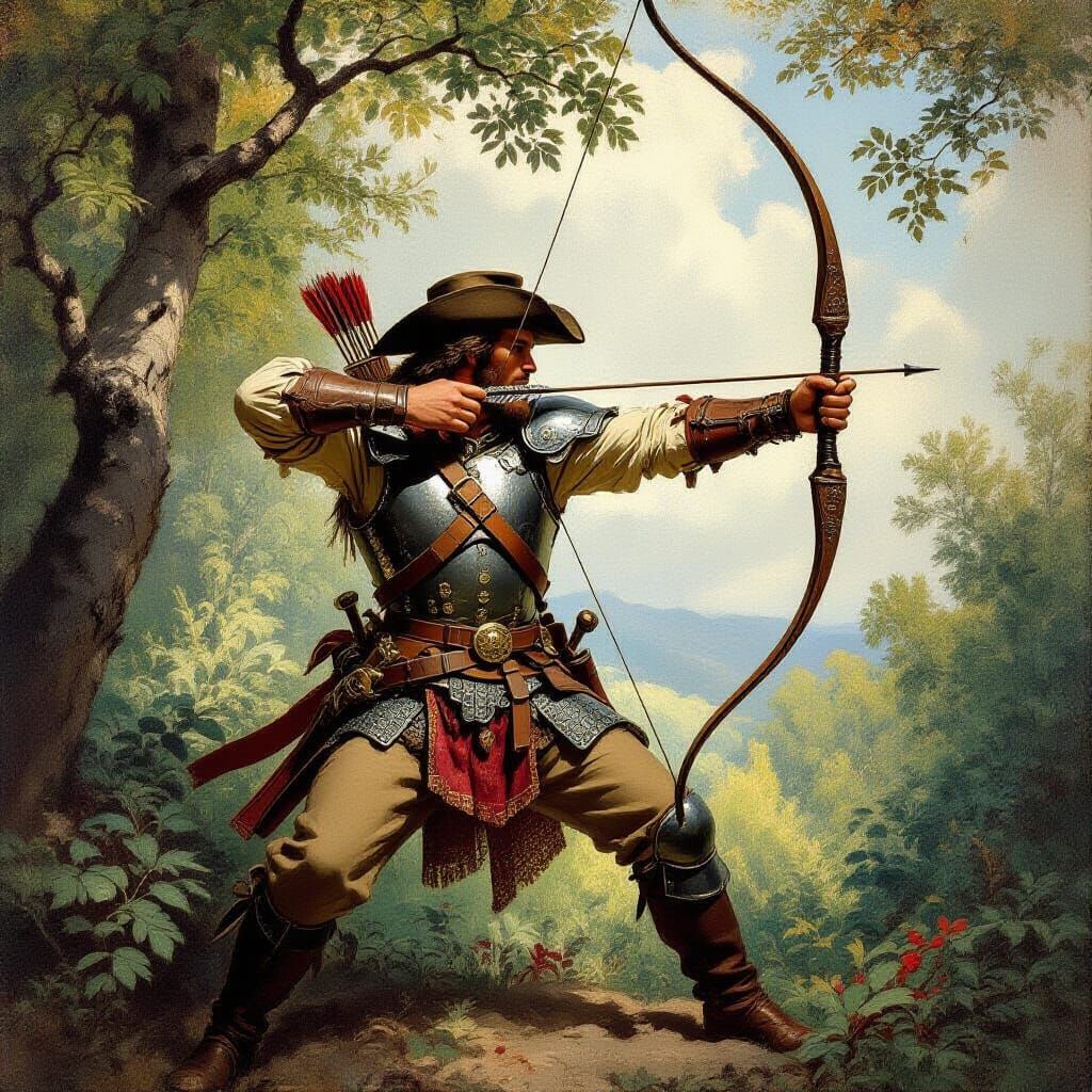 Archer in Forest: Fragonard-Inspired Vivid Realism