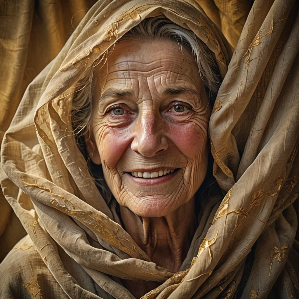 Veiled Woman's Face in Golden Light