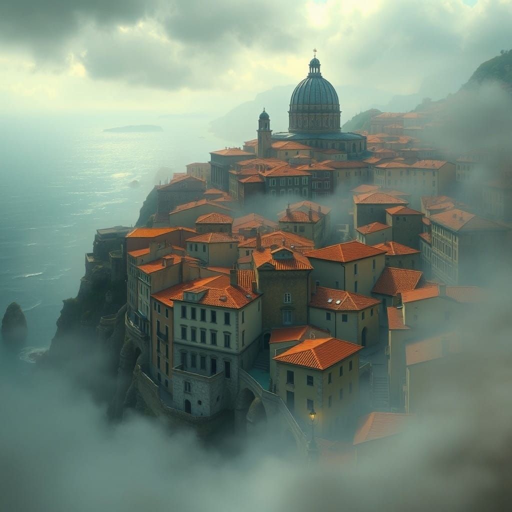 Surrealist Cityscape of Genoa by Night