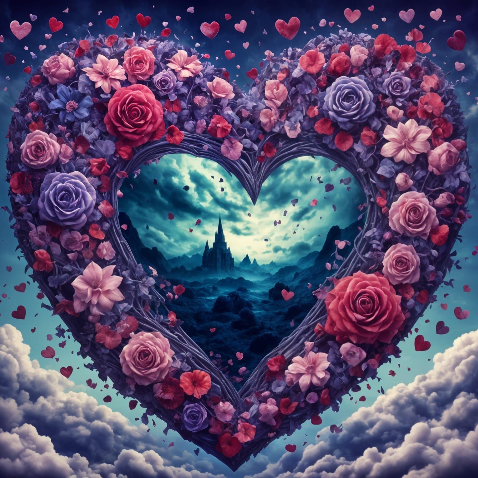 Surreal Heart in Dark Magritte-Escher Style