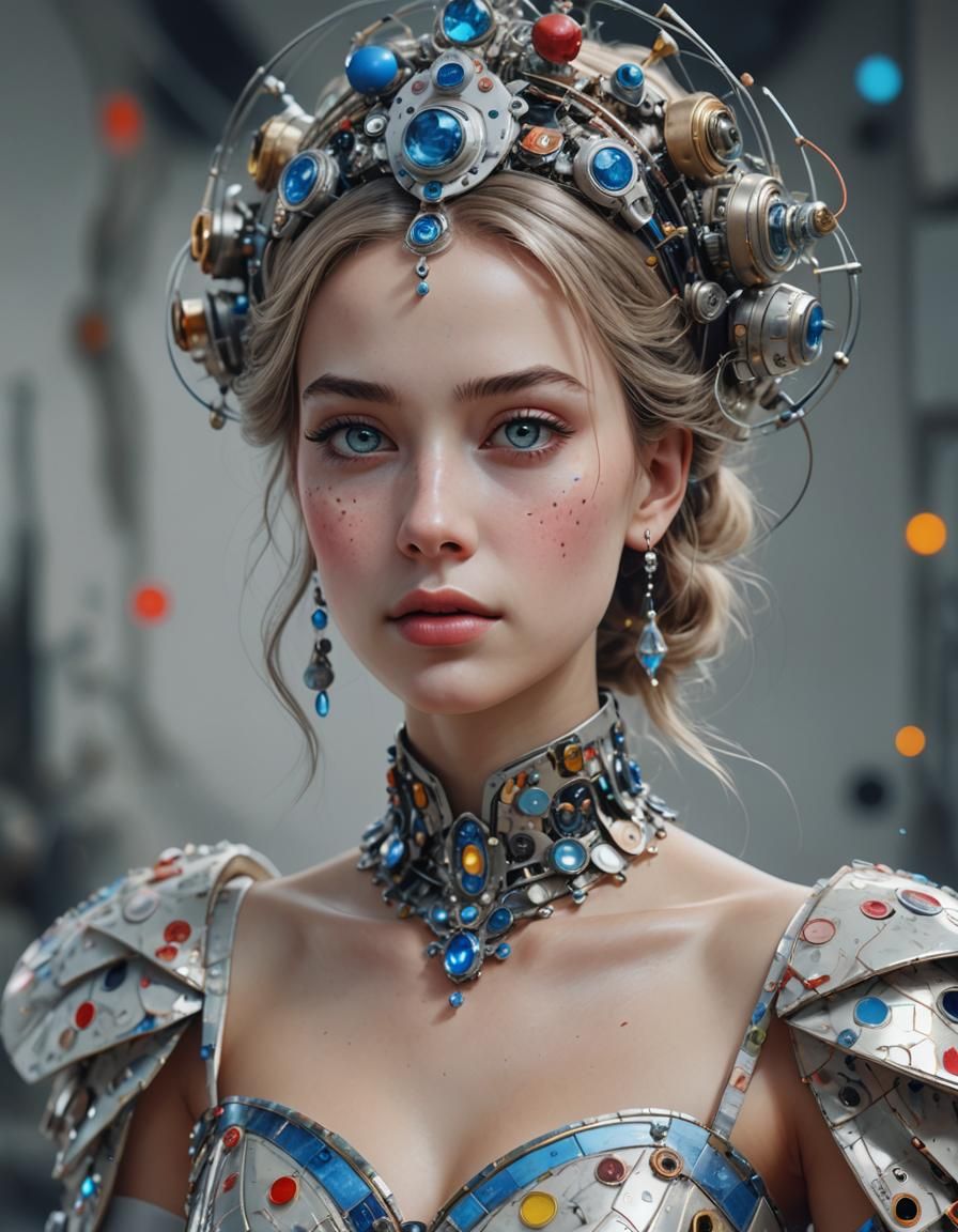 Cyborg Cinderella Portrait in Abstract Style