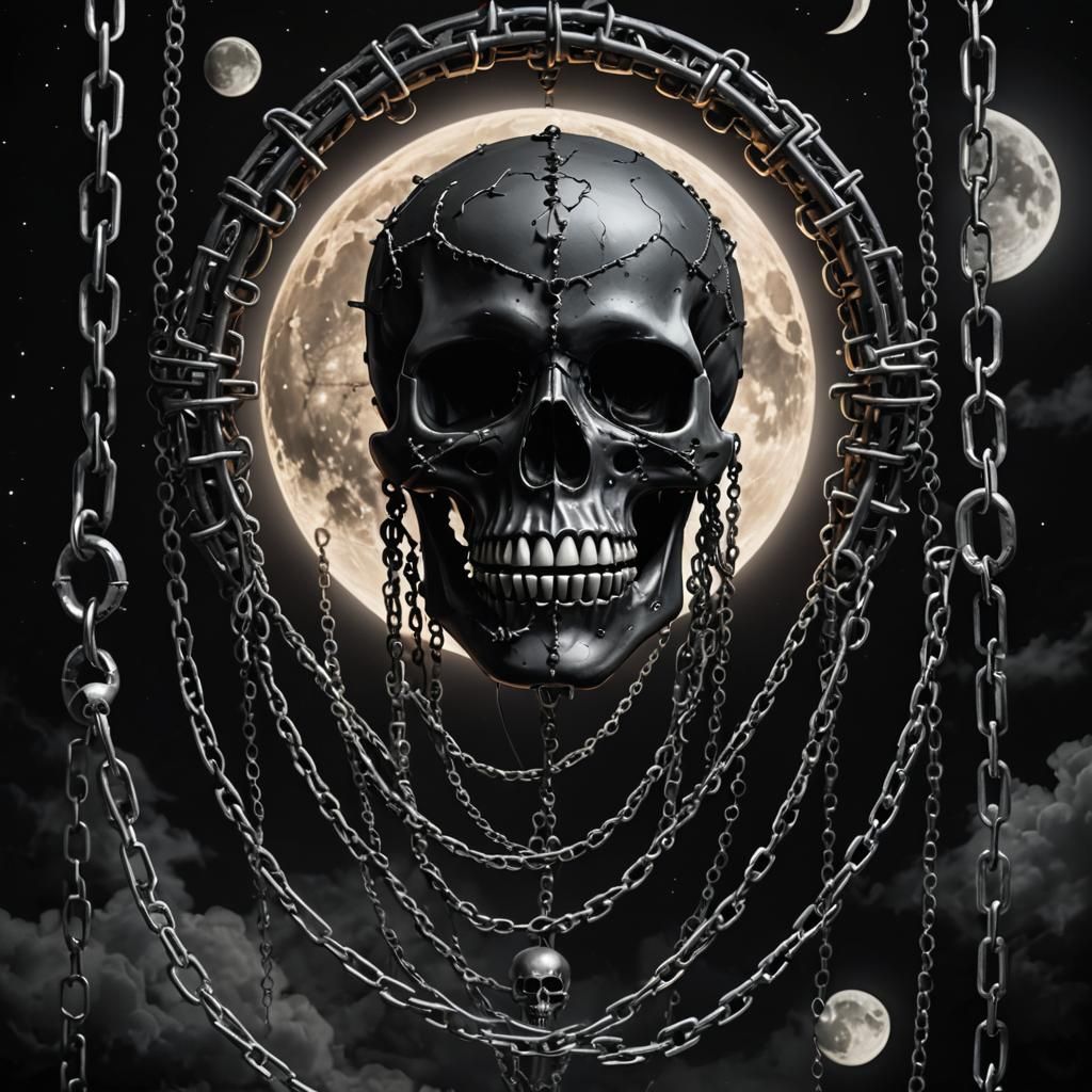 Maximalist Cosmic Voodoo Skull in Chains