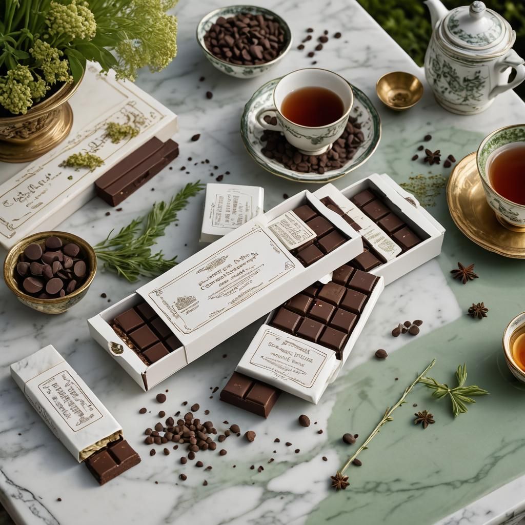 Chocolate Bars Spill in a Fantastical Teahouse