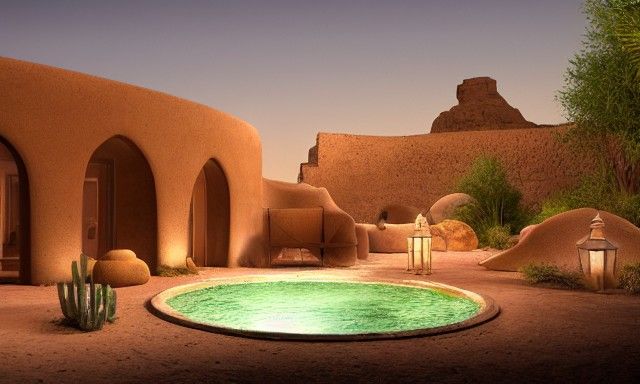 Desert Oasis: Clay Courtyard with Spring Pool