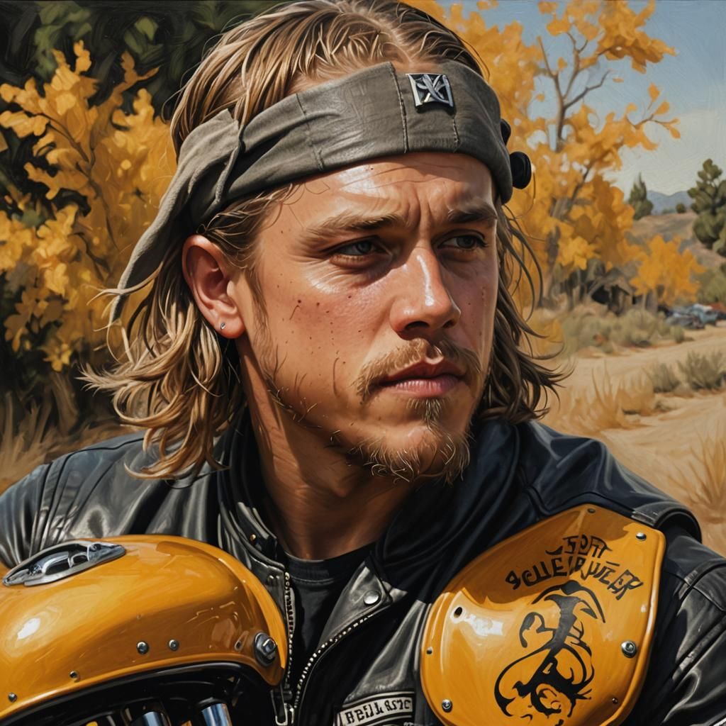 A realistic oil painting of Jax Teller