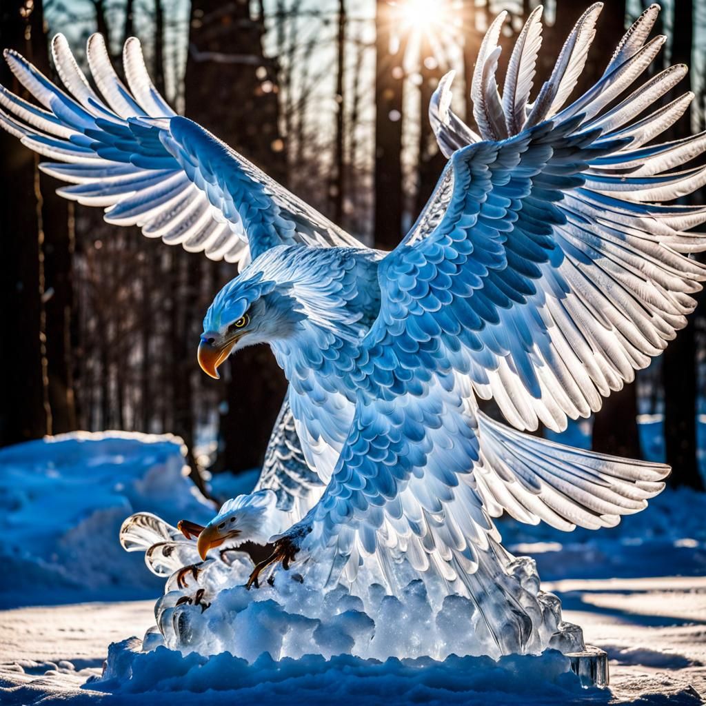 Majestic Ice Sculpture of a Bald Eagle