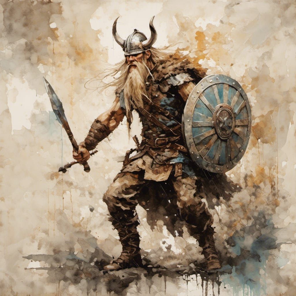 Viking Warrior in Oil Painting Style on Old Paper