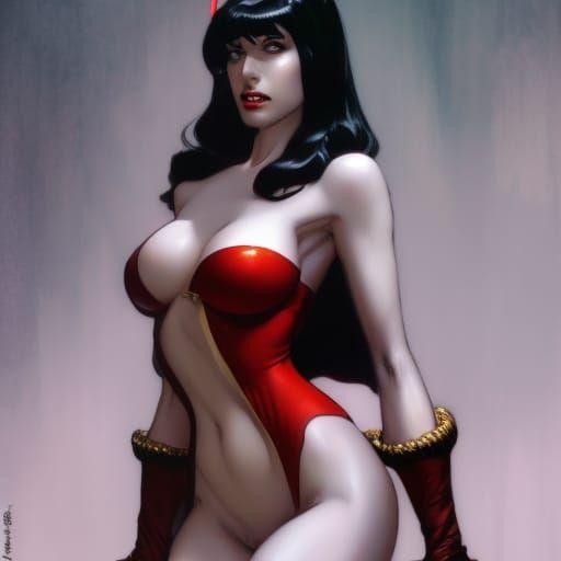 Vampirella in Snow White Suit, Dark Fantasy Concept Art