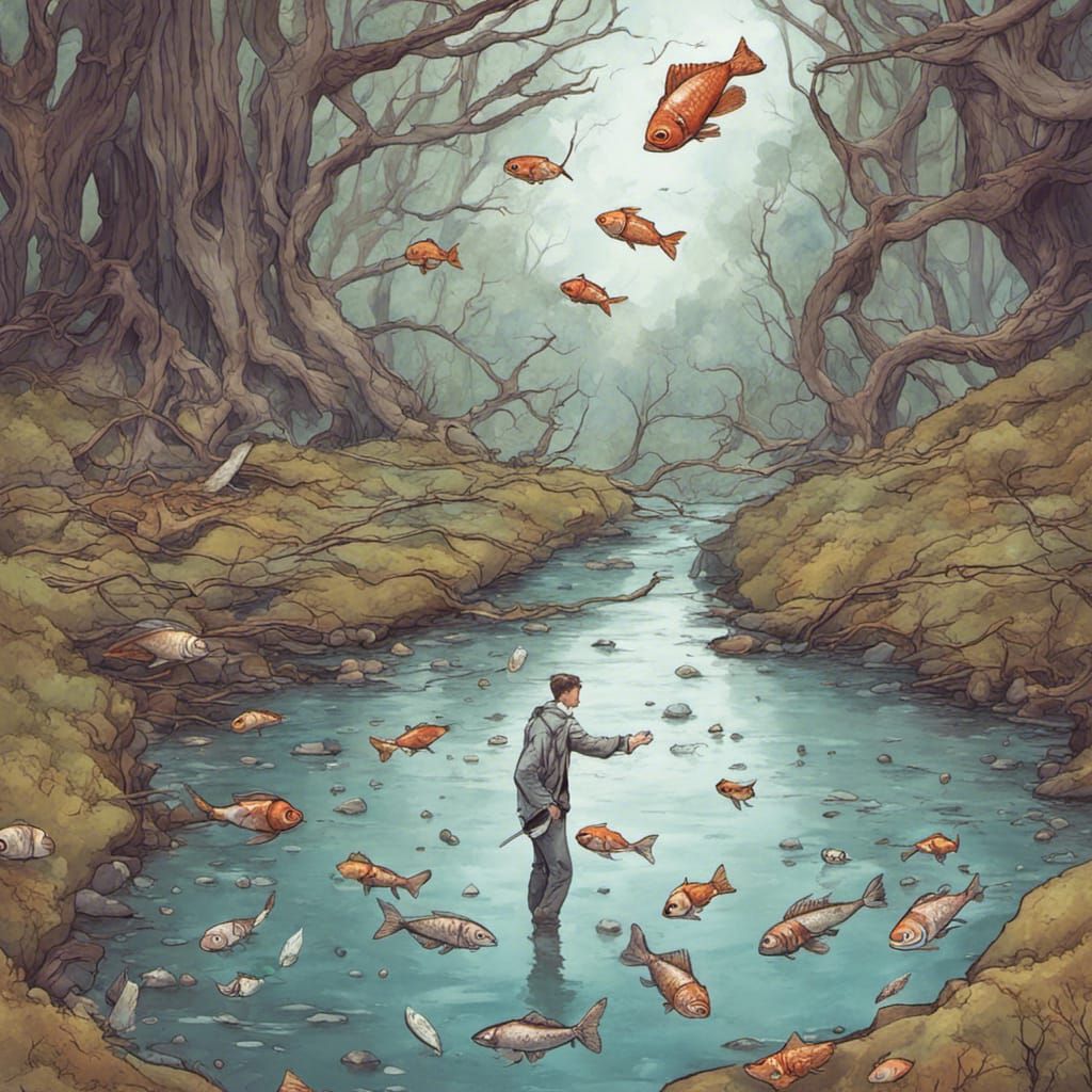 Fish Swimming Against the Stream Illustration