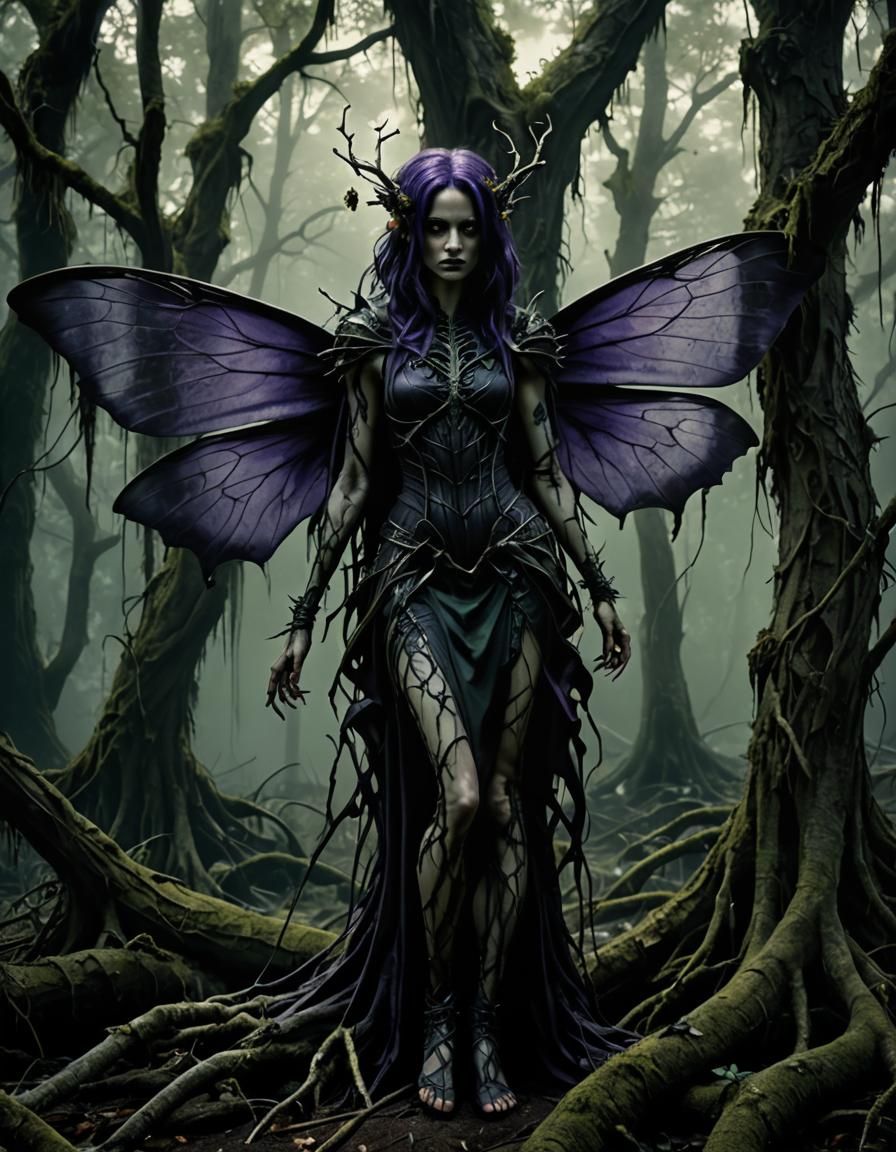 Gothic Fairy in Dark Dismal Swamp with Wasp Wings