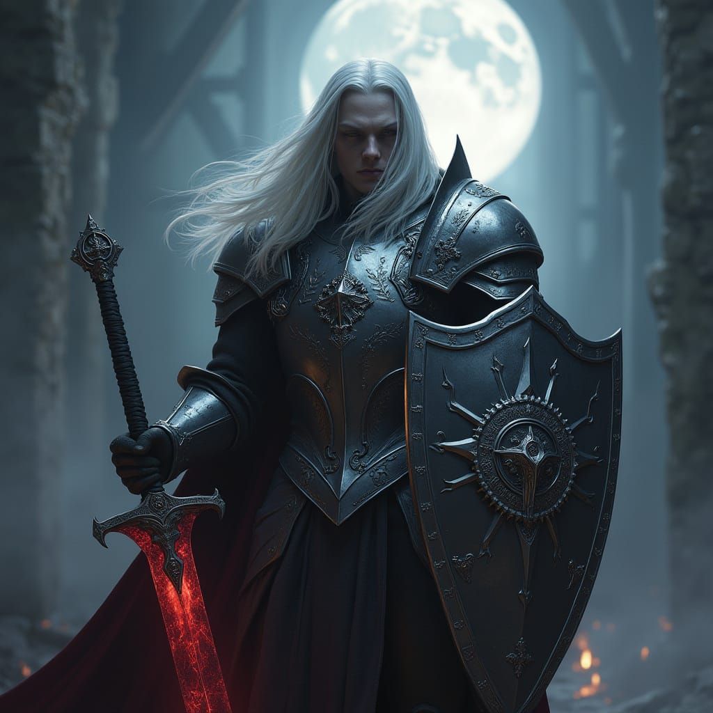 Gothic Vampire Paladin in Dark Fantasy Armor