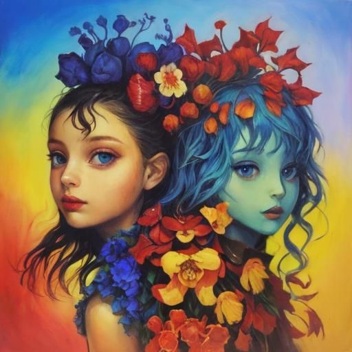 Psychedelic Orchids in Cubist Expressionist Style