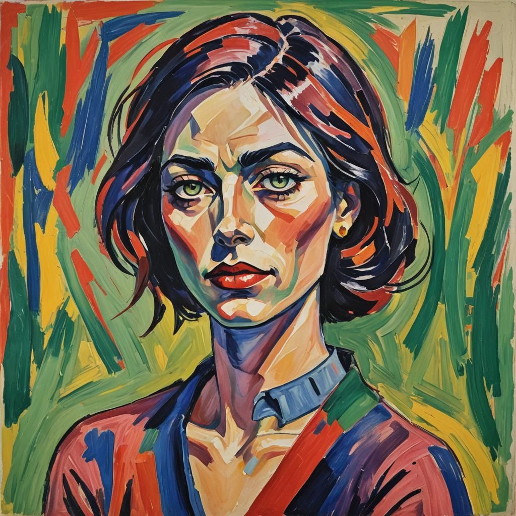 Expressionist Portrait of a Woman in Gouache Style