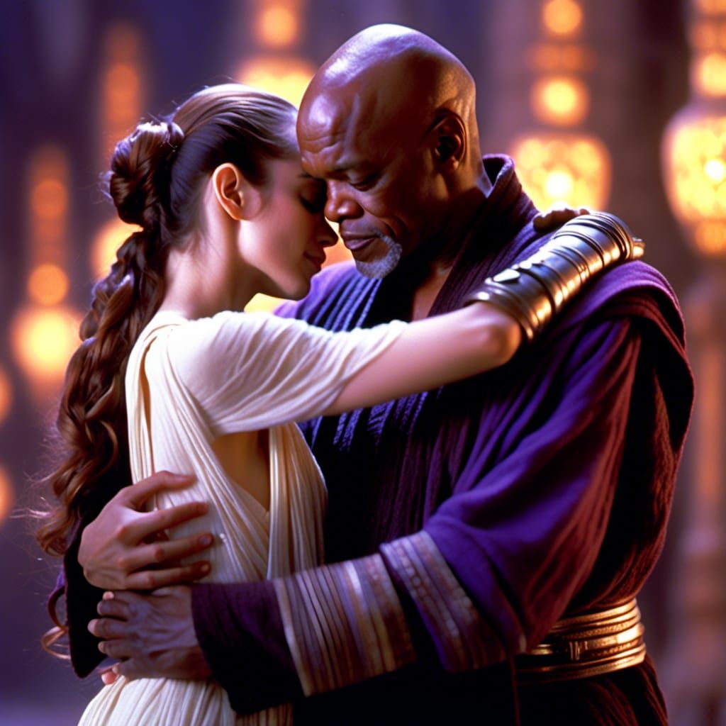 Mace Windu and Padme in Hyperreal Embrace