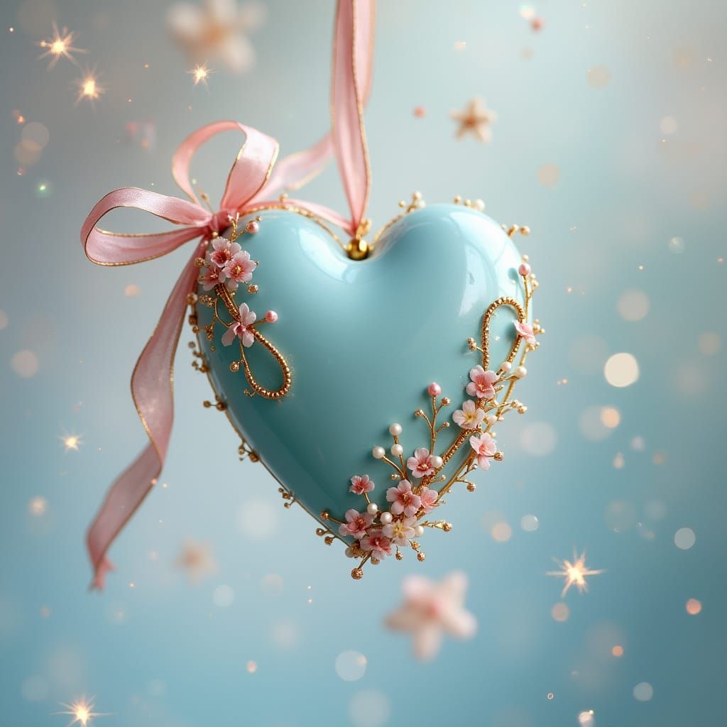 Ethereal China Porcelain Heart with Iridescent Sparkles