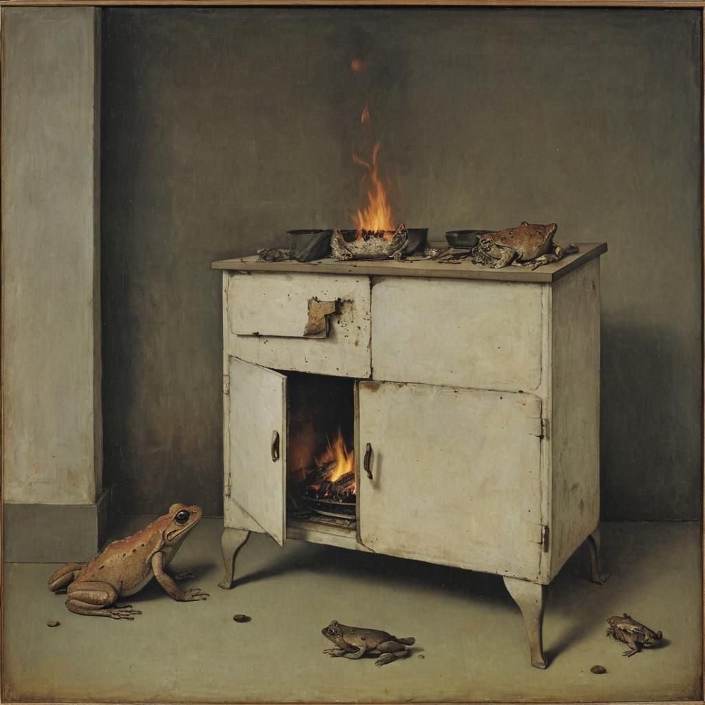 Cursed Stove Brew: Bosch-Inspired Night Scene