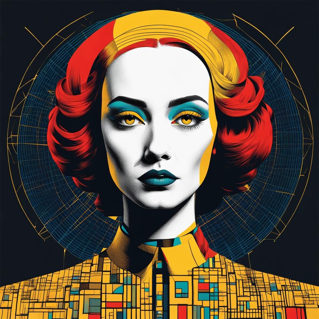 Pop Art Screen Print in Geometric Bauhaus Style