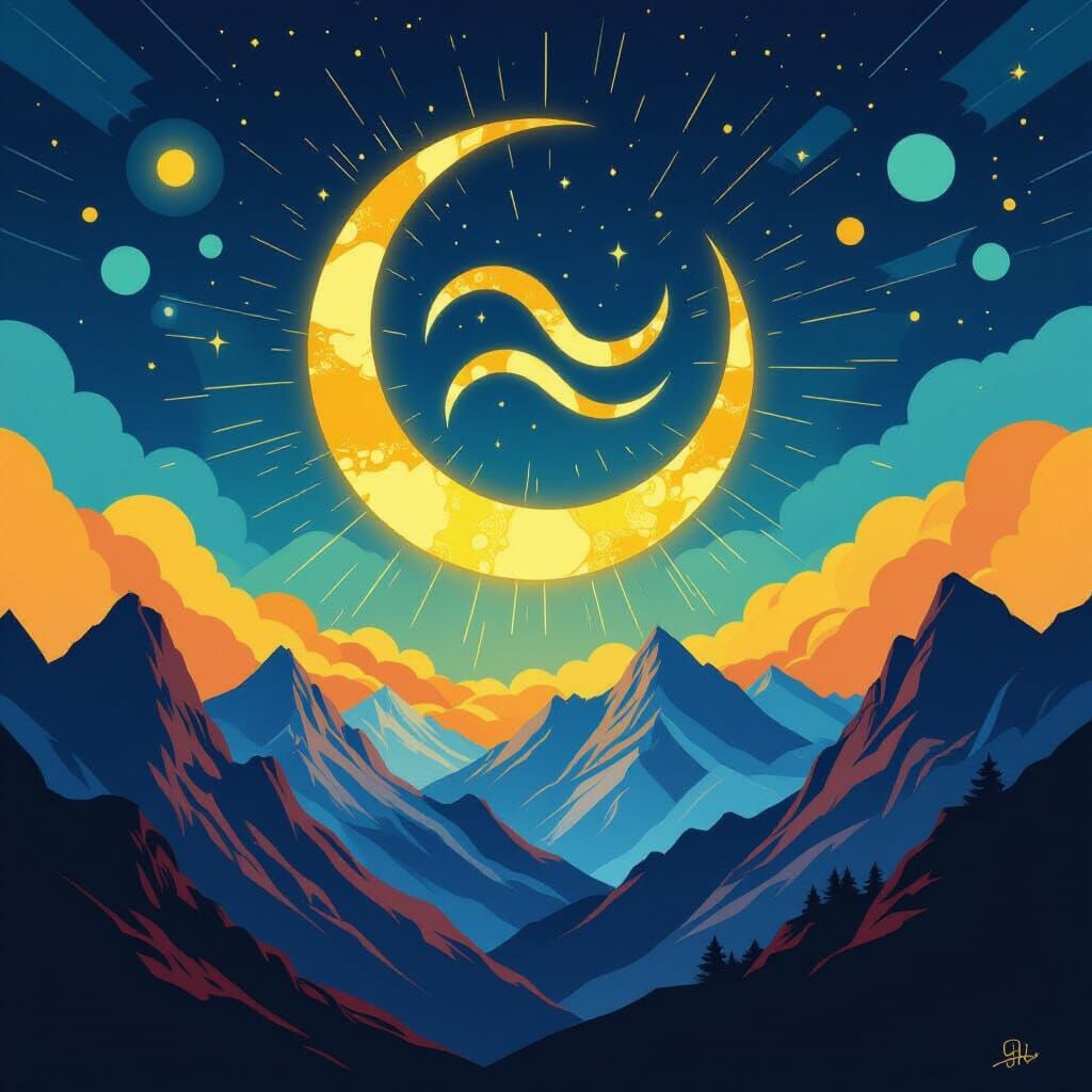 Aquarius Moon Glyph in Kandinsky Colors