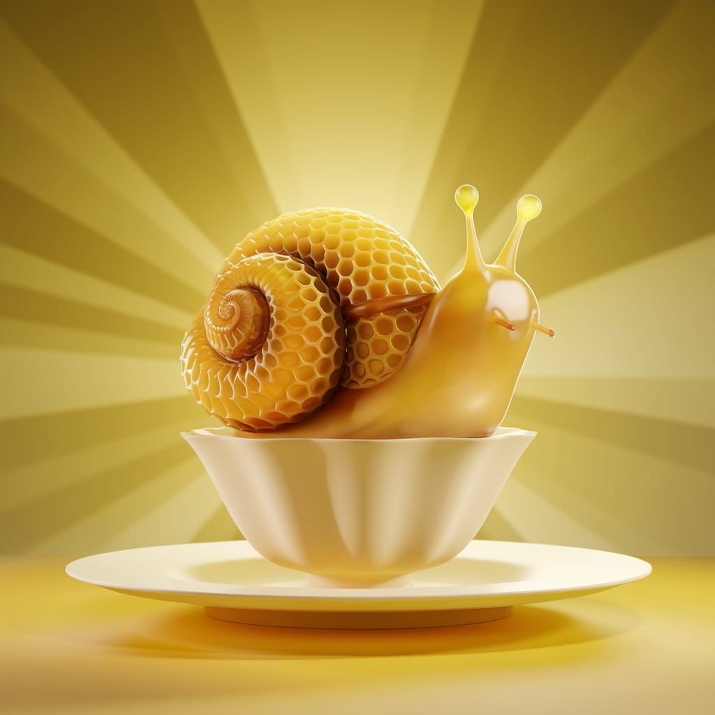 Honeycomb Snail Dessert: Pixar-Style 3D Render