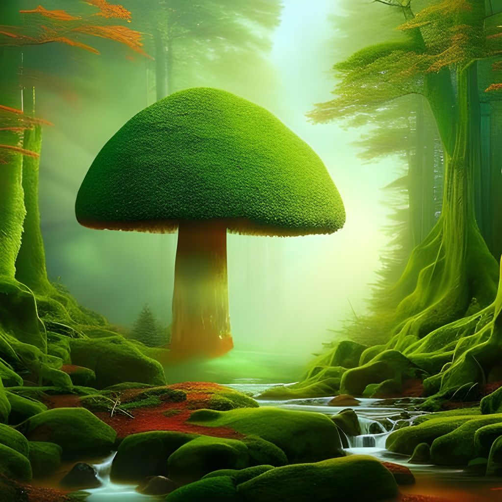 Enchanted Forest with Mushroom House in Fairytale Style