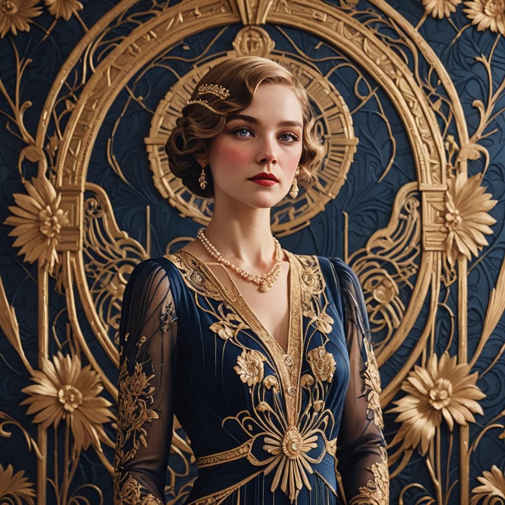 Art Deco Portrait of a Woman in Ballroom