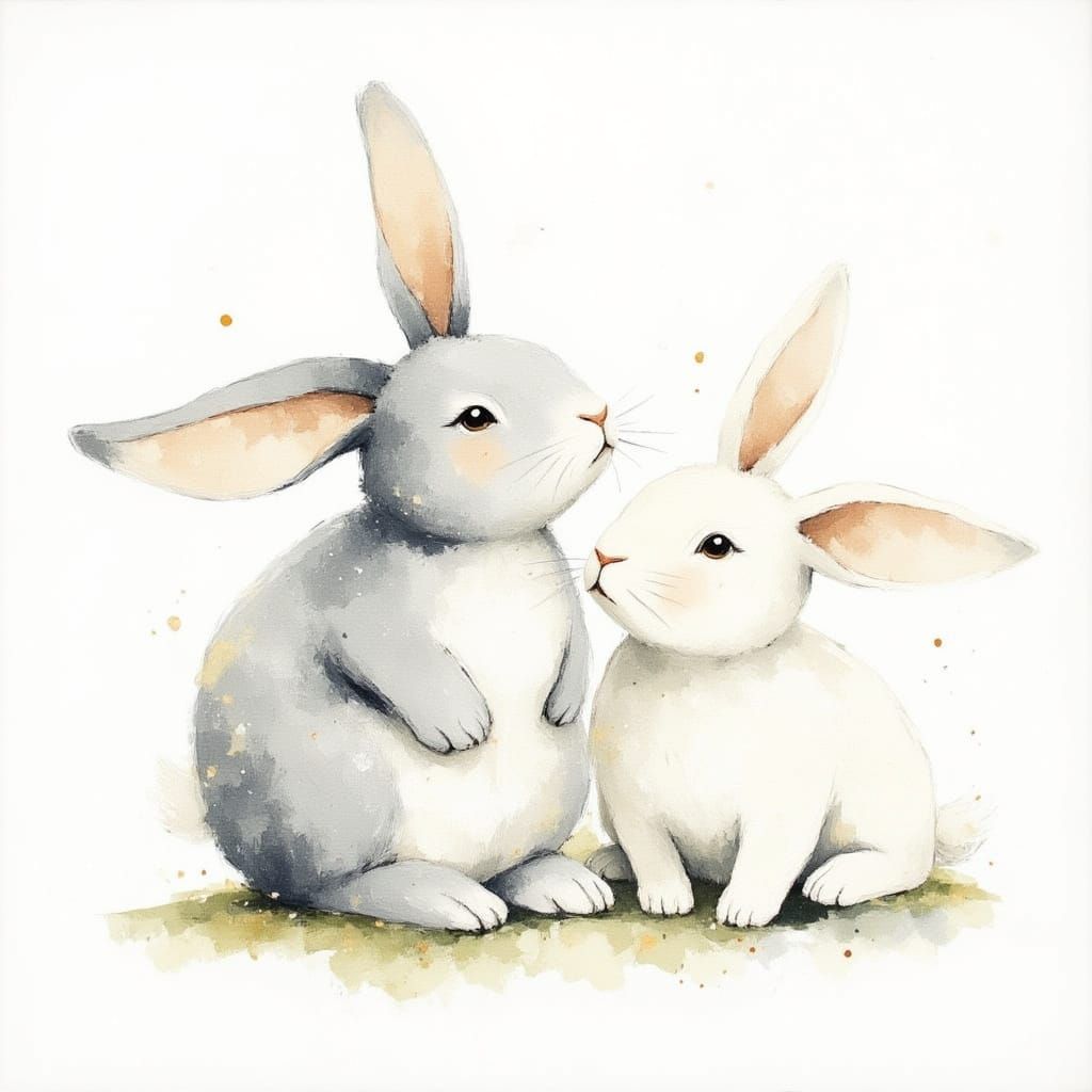 Adorable Minimalist Watercolor Rabbits in Soft Pastel Hues