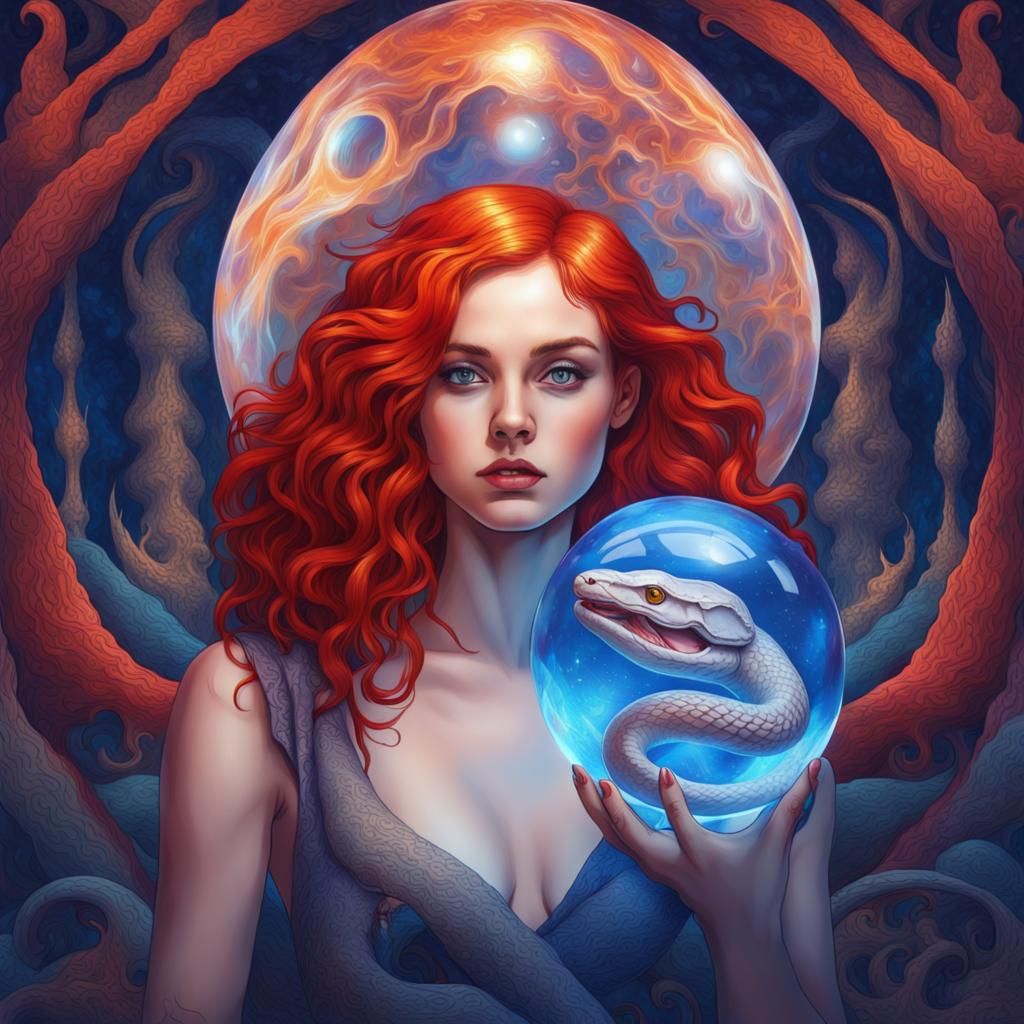 Girl with Snake in Fiery Kingdom